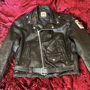 Black Leather Vintage Biker Jacket Customized 40/L